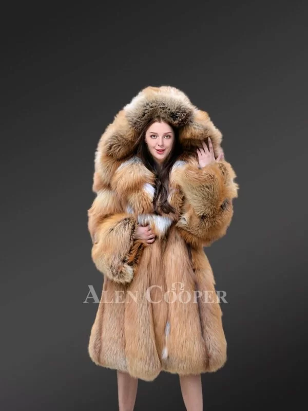 Womens Red Fox Hooded Coat to Stay Fashionably Warm In Winter - Image 2