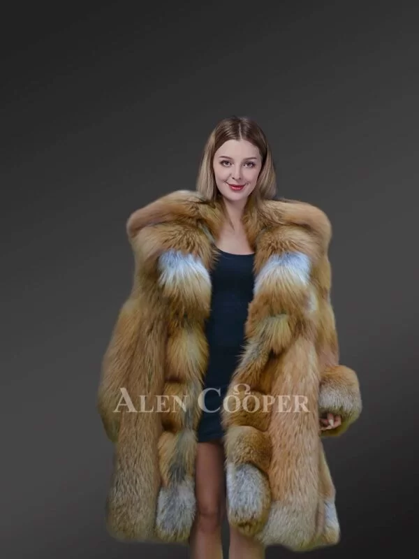 Women's Original Red Fox Fur Coat with Front Trimline - Image 4