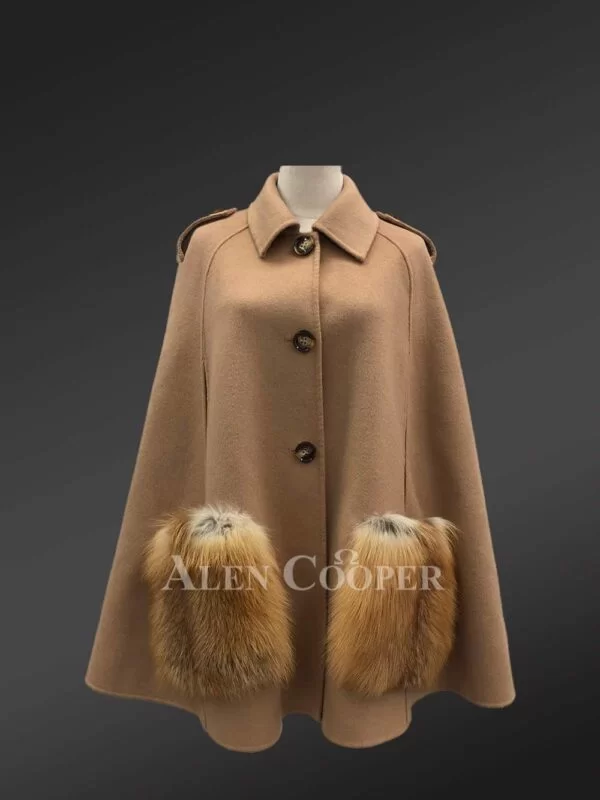 Women Red Fox Fur Poncho - Image 2