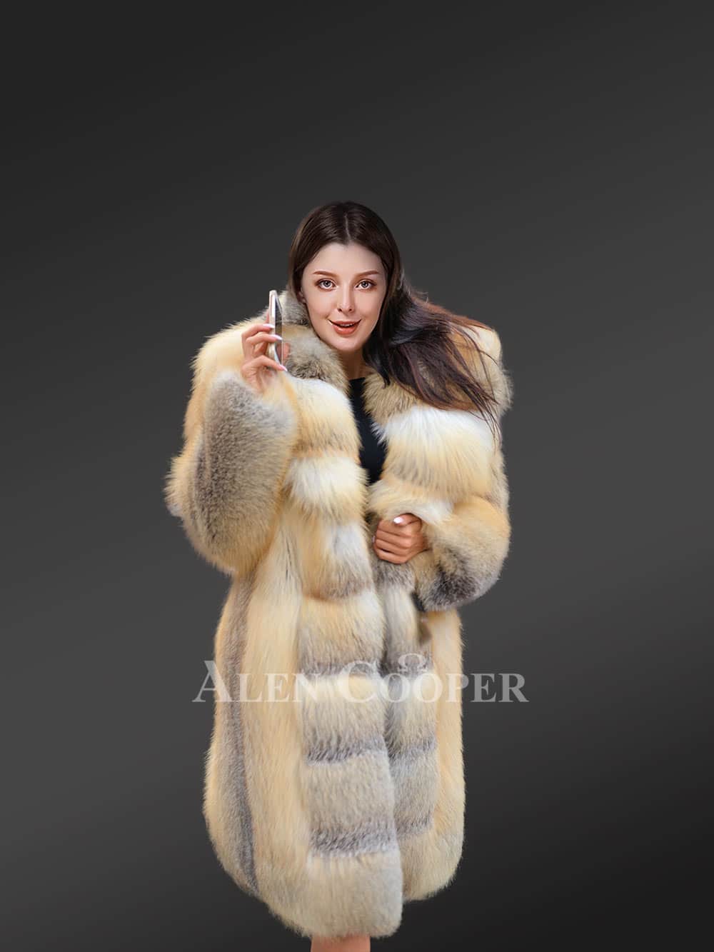 Long fox fur coat for women in Alluring Dressy Style