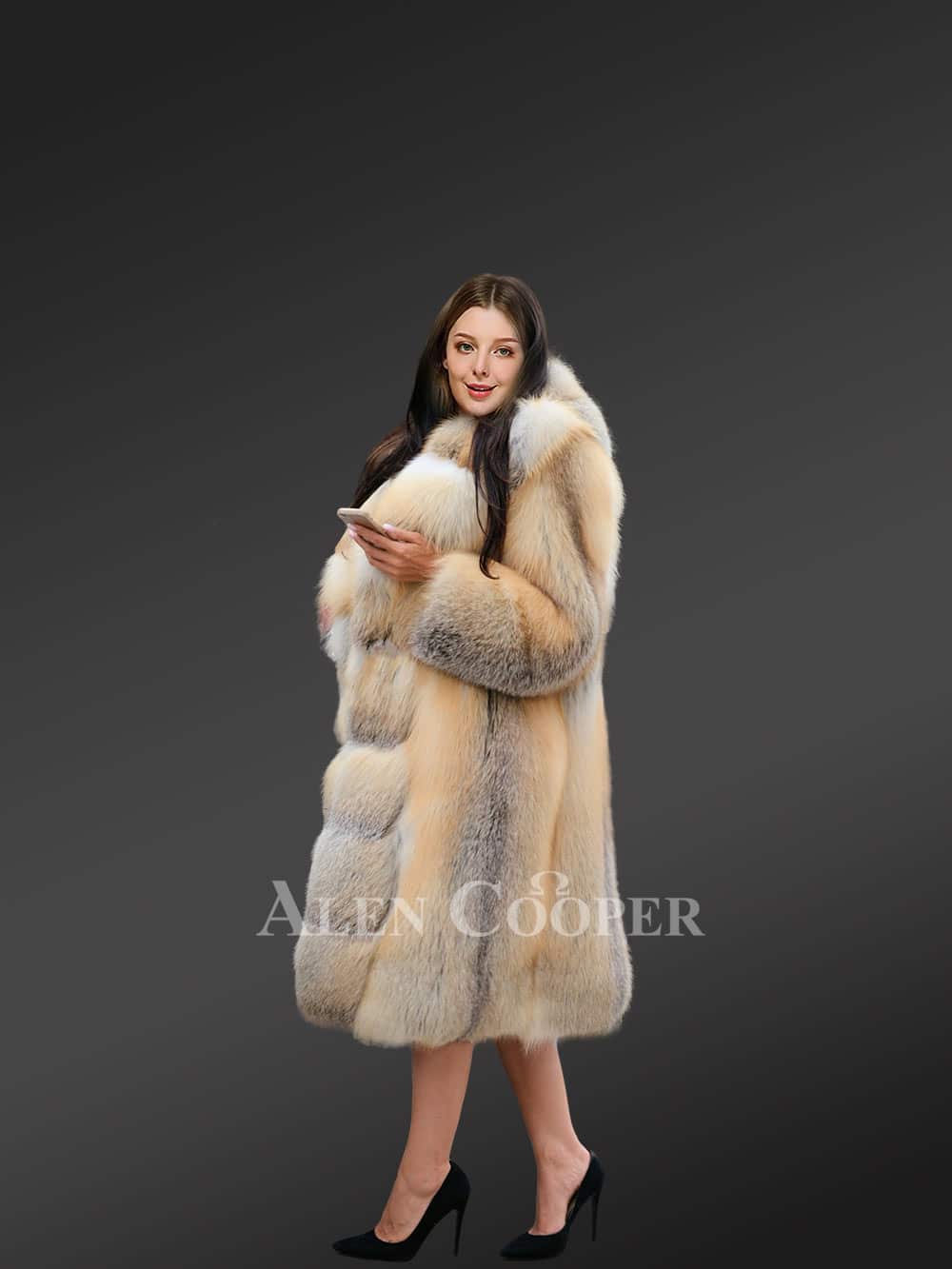 Long fox fur coat for women in Alluring Dressy Style