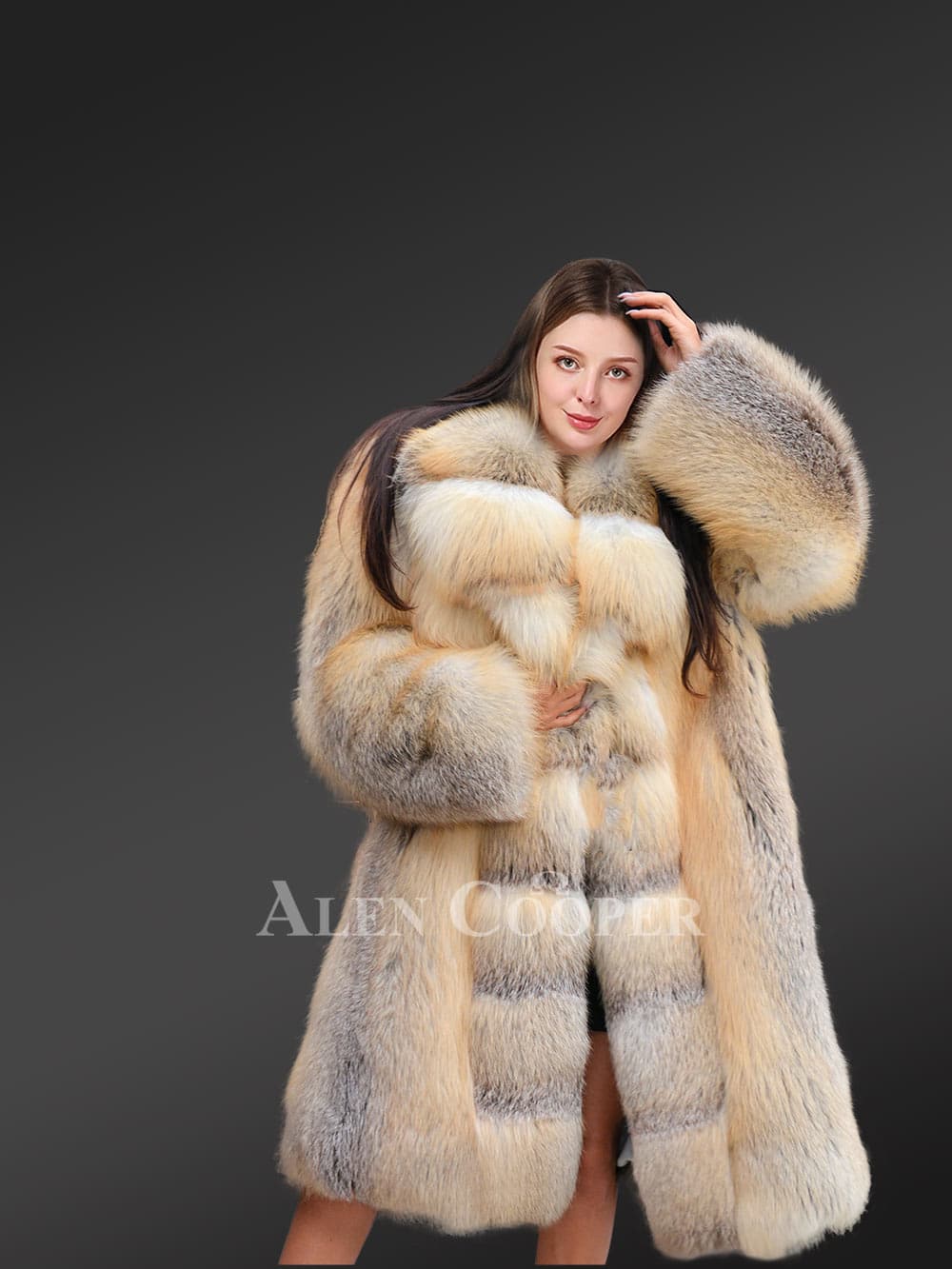 Long fox fur coat for women in Alluring Dressy Style