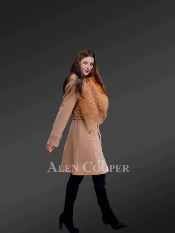 Womens Woolen Coat With Fox Fur Attachment For Ultimate Classy Looks - Image 2