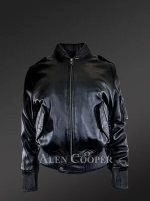 Women's All Leather Bomber In Black