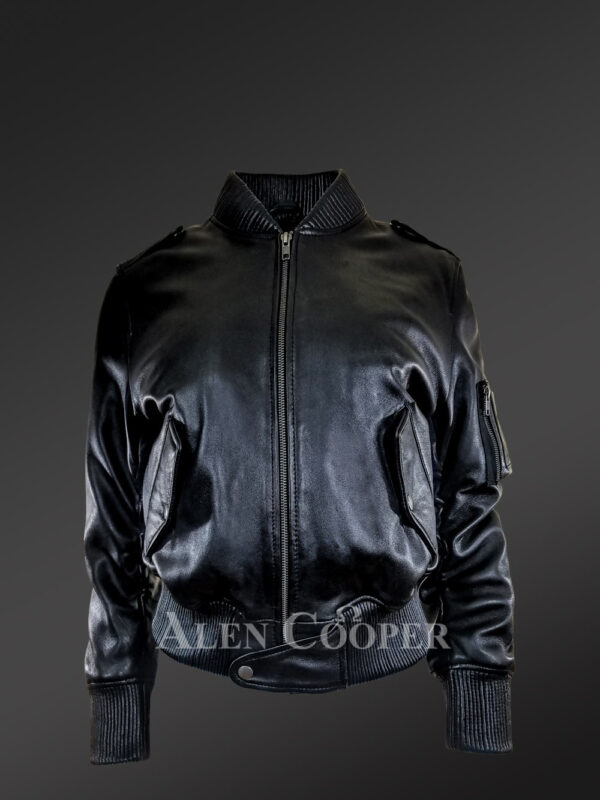 Women's All Leather Bomber In Black