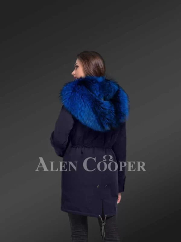 Magnify Your Persona with Women’s Arctic Fox Fur Hybrid Navy Parka Convertibles - Image 3
