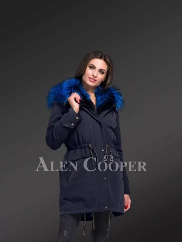 Magnify Your Persona with Women’s Arctic Fox Fur Hybrid Navy Parka Convertibles - Image 2