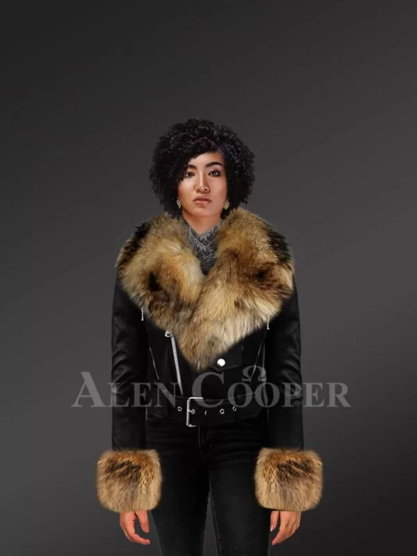 Authentic Leather Jackets in Black with Removable Fur Collar and Cuffs