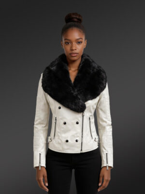 Womens Biker Jacket with Fur Collar