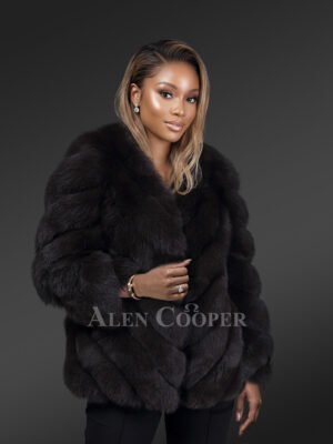 Womens Black Fox Fur Coat