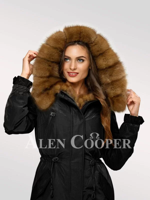 Reinvent Your Charm with Women’s Canadian Fox Fur Hybrid Black Parka Convertibles - Image 3