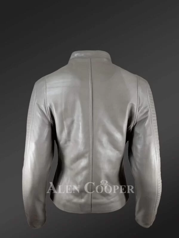 Women's Double Sided Zipper Motorcycle Jacket in Grey - Image 4