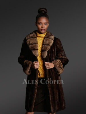 Women’s Elegant Brown Warm Jacket Made from Mink Fur