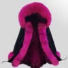 Women’s Elegant Fox Fur Parka with Detachable Fox Fur Hood in pink