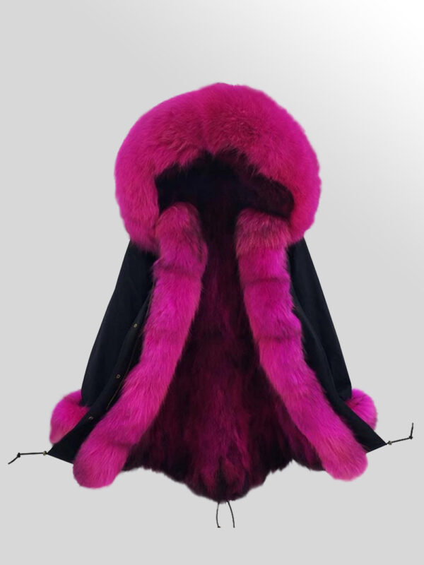 Women’s Elegant Fox Fur Parka with Detachable Fox Fur Hood in pink