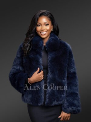Womens Fox Fur Blue Coat
