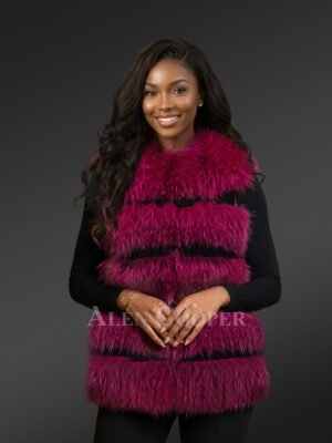 Womens Fox Fur Vest in Wine Shade