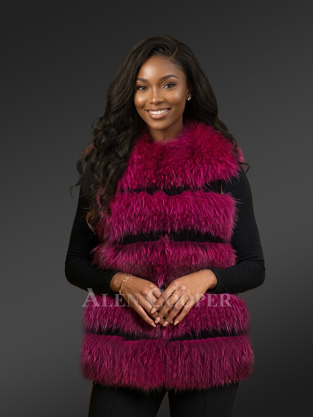 Womens Fox Fur Vest in Wine Shade