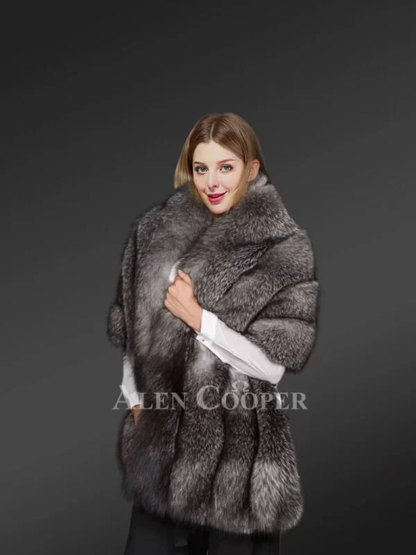 Golden Fur Poncho For Women - Image 4