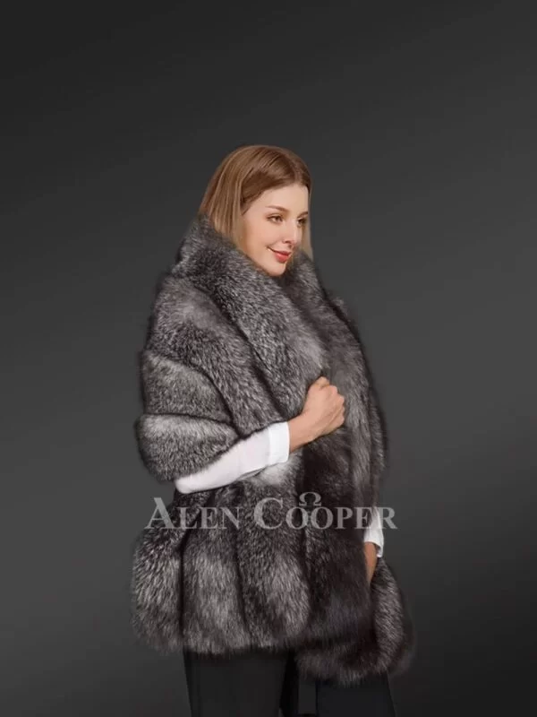 Golden Fur Poncho For Women - Image 3