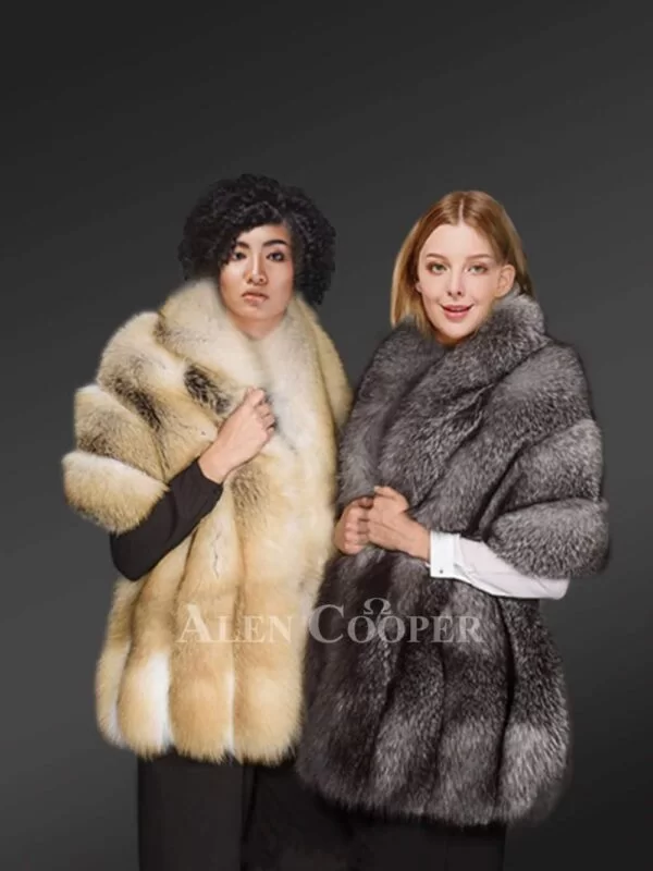 Golden Fur Poncho For Women - Image 7