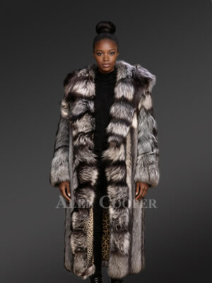 Women’s Full-Length Pure Silver Fox Fur Winter Coat