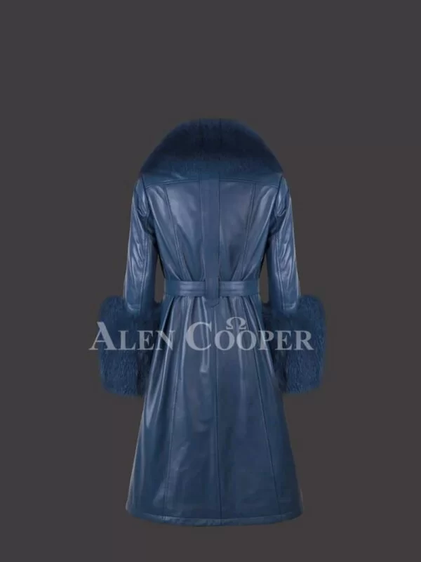 Womens Leather Overcoat with Clip out Fur Collar and Cuffs - Image 2