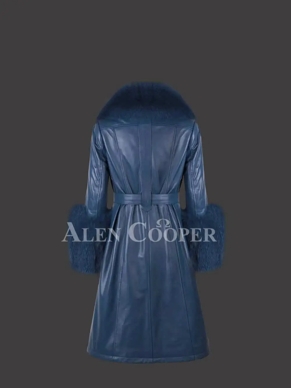Womens Leather Overcoat with Clip out Fur Collar and Cuffs - Image 2