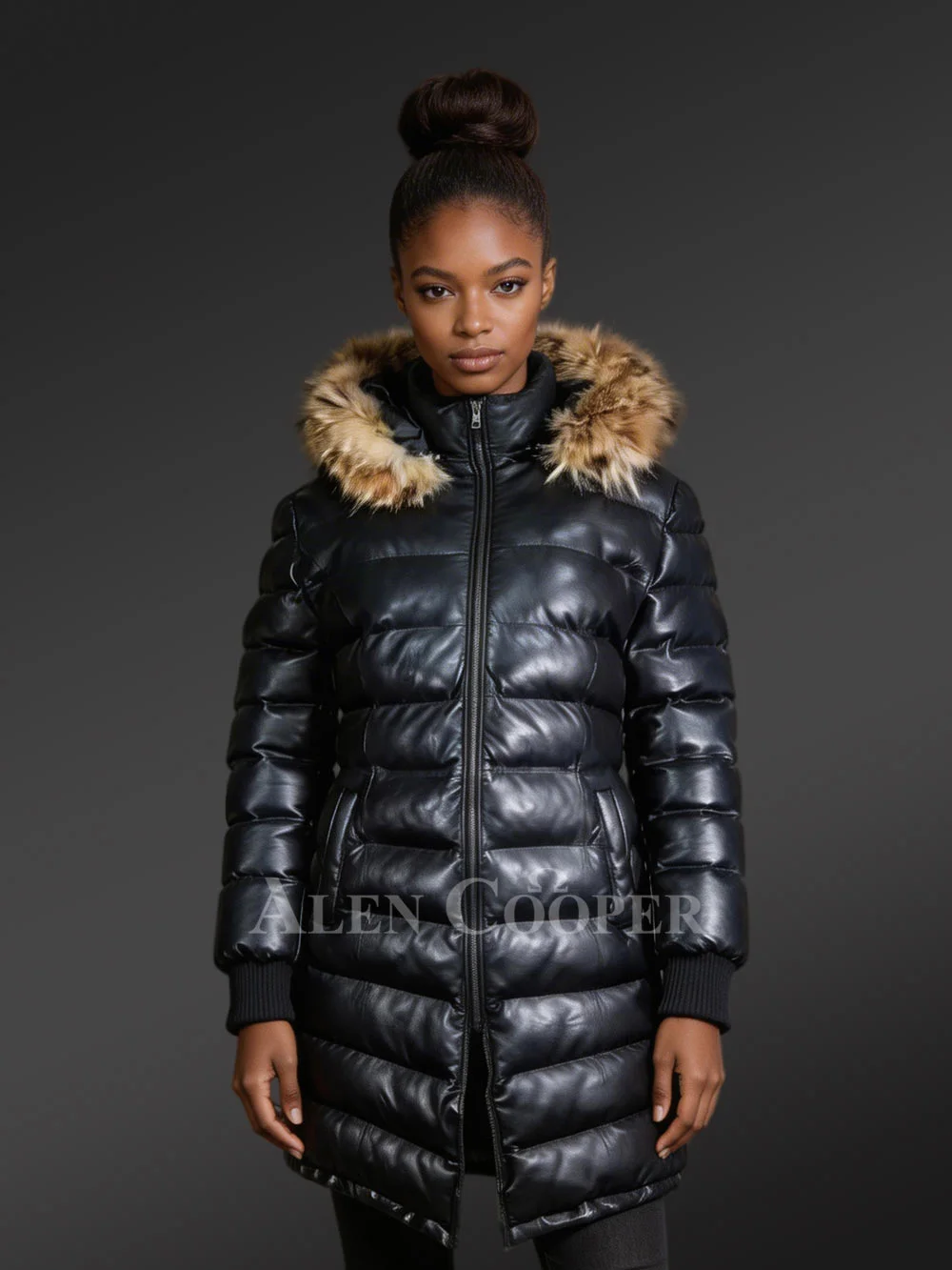 Women’s Luxury Goose Down Parka Coat with Detachable Hood