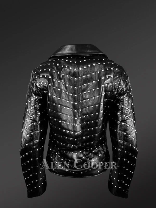 Womens Studded Biker Leather Jacket - Be the Focus of Attention - Image 6