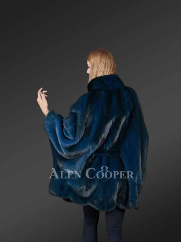 Womens Navy Blue Mink Coat – Elegance at Its Peak - Image 4