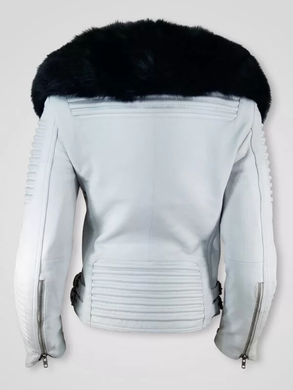 Womens Biker Jacket with Fur Collar - Image 4