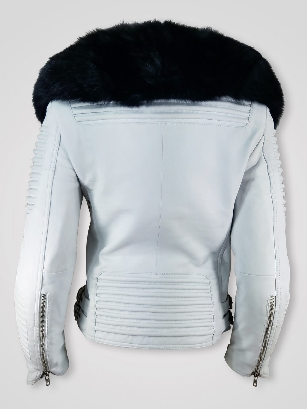 Women’s Motorcycle Biker Jacket with Detachable Fox Fur Collar and