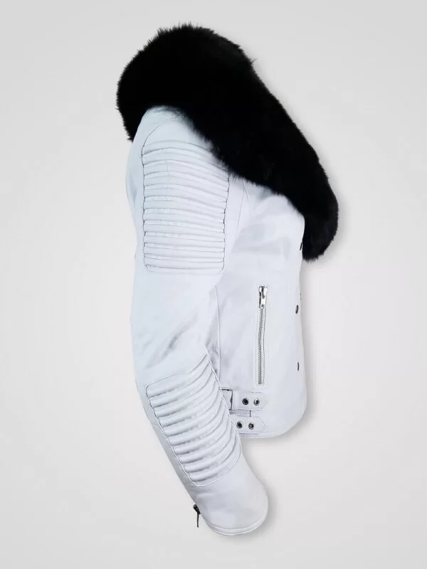 Womens Biker Jacket with Fur Collar - Image 3