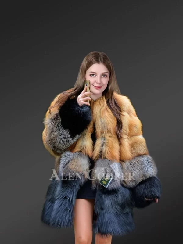 Fox Fur Multicolored Coat to Look Effortlessly Stylish - Image 5