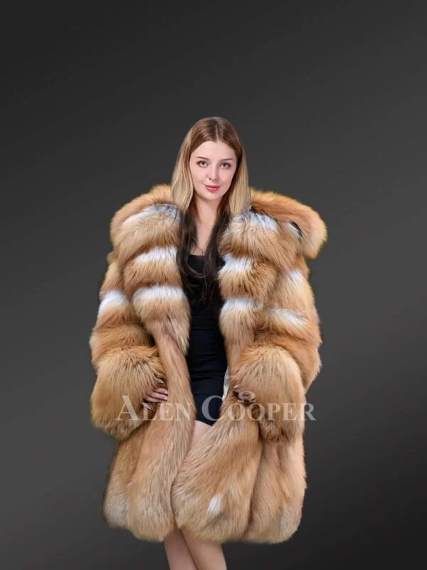 Womens Red Fox Hooded Coat to Stay Fashionably Warm In Winter