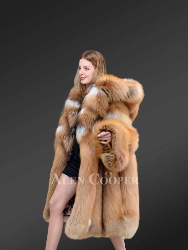 Womens Red Fox Hooded Coat to Stay Fashionably Warm In Winter - Image 3
