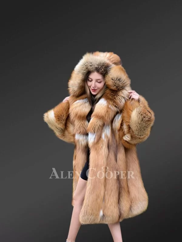 Womens Red Fox Hooded Coat to Stay Fashionably Warm In Winter - Image 4