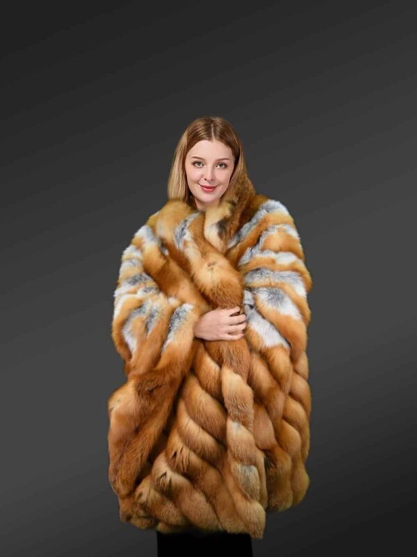 Oversized Australian Wool Fox Fur Trim Poncho In Pink