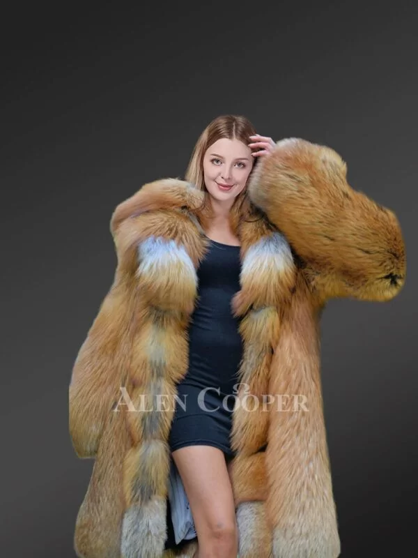 Women's Original Red Fox Fur Coat with Front Trimline - Image 5