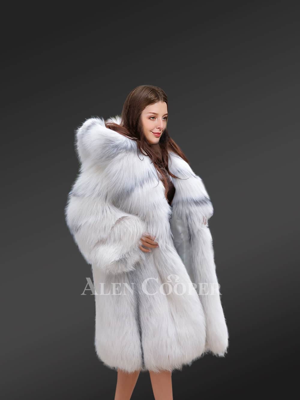 Knee Length Fox Fur Coat for Women