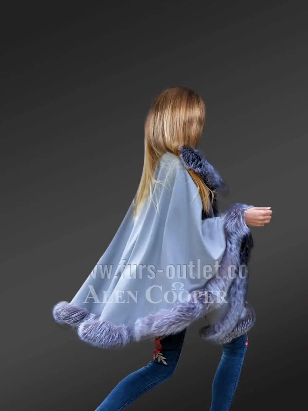 Womens Lambskin Poncho with Fox Fur Accentuation – Fashion-Forward Look with Cozy Warmth - Image 8