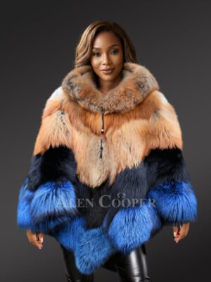 Womens Red Fox Fur Poncho