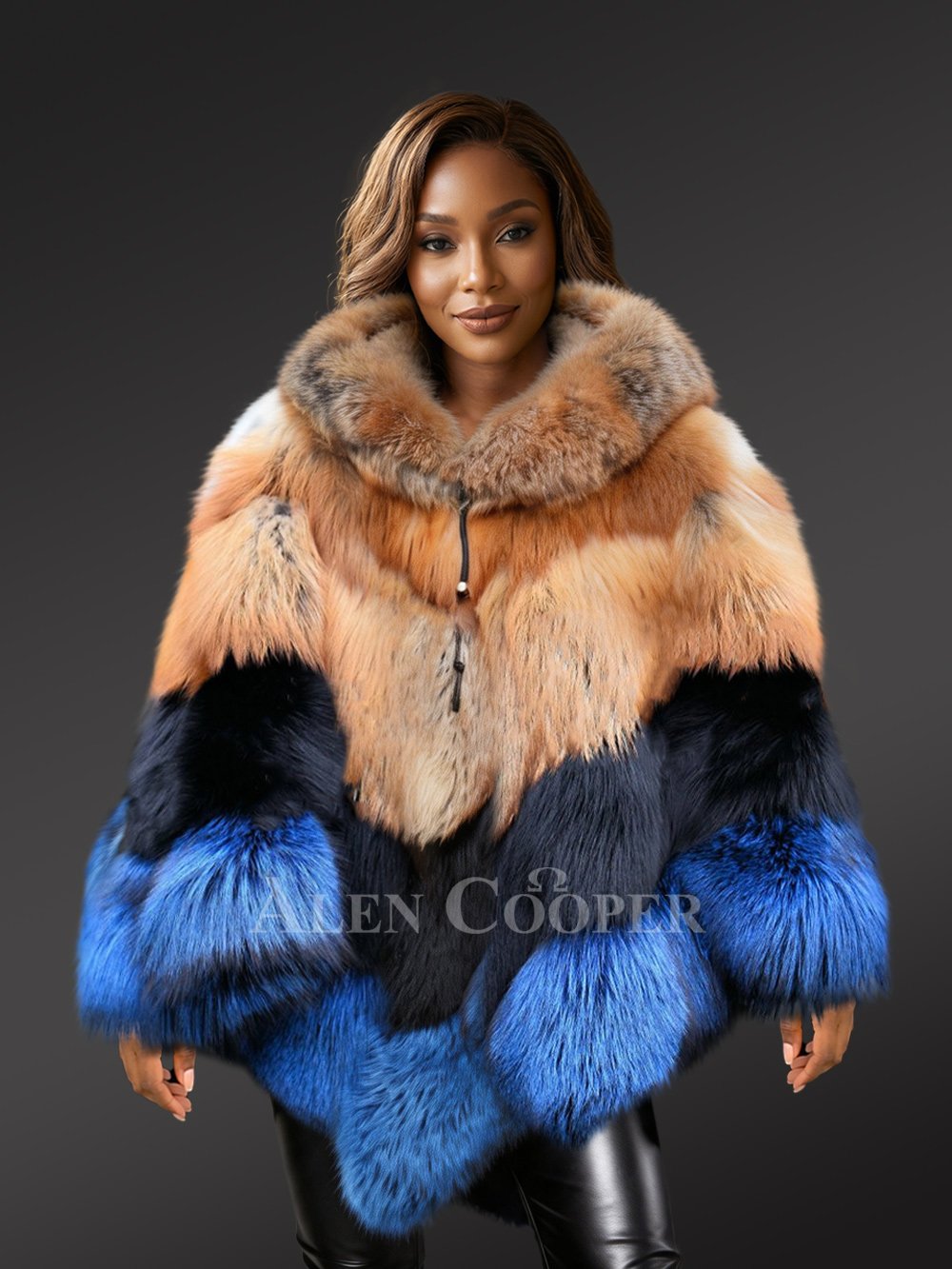 Womens Red Fox Fur Poncho