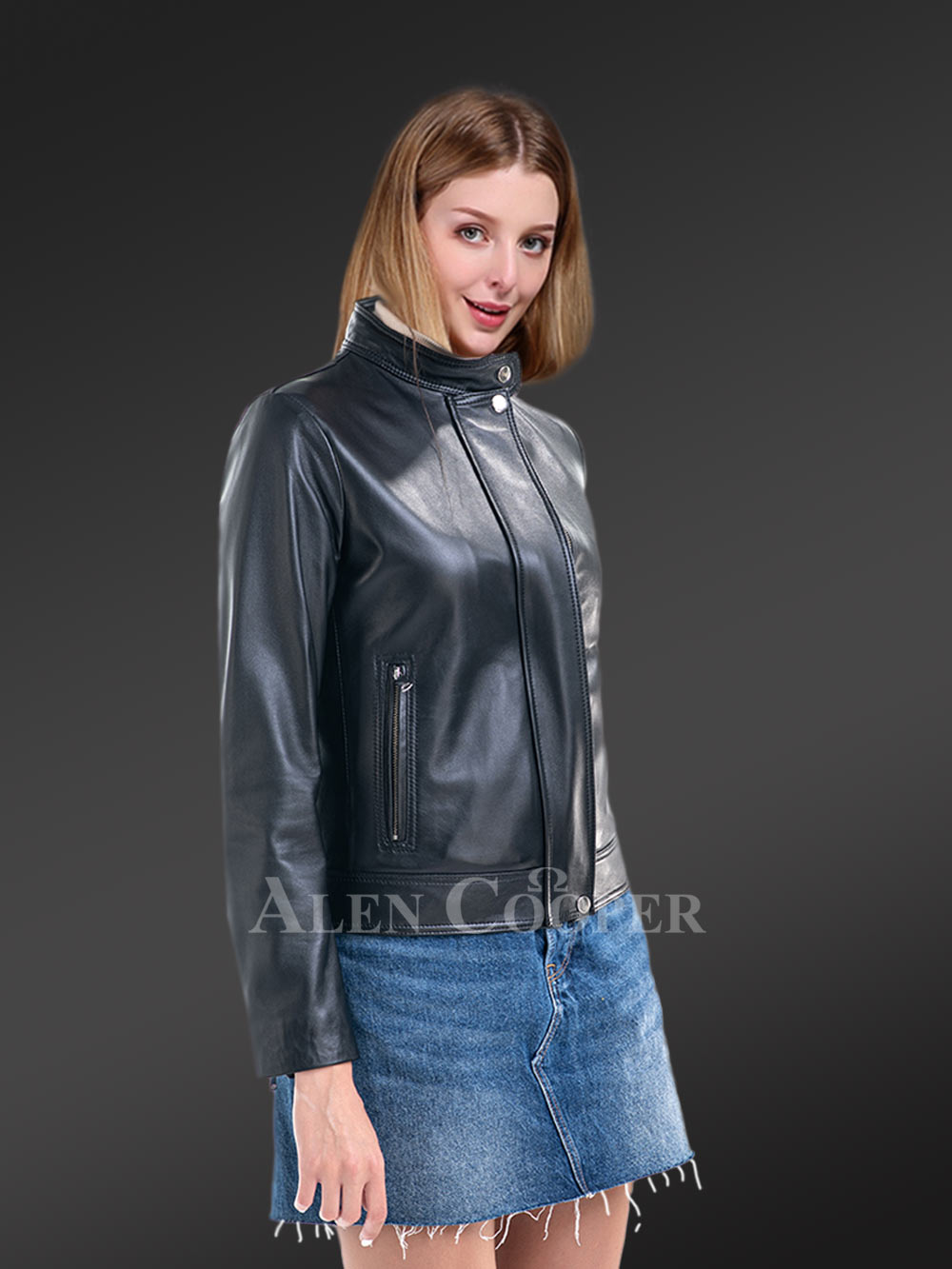 Womens Short Black Leather Jacket– Chic & Comfy Winter Outfit