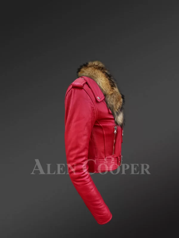 Womens Leather Jacket with Fur Collar for a Smart Snazzy Look - Image 5