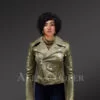 Women's Short Length Moto Jacket in Olive