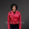 Womens Red Leather Biker Jacket