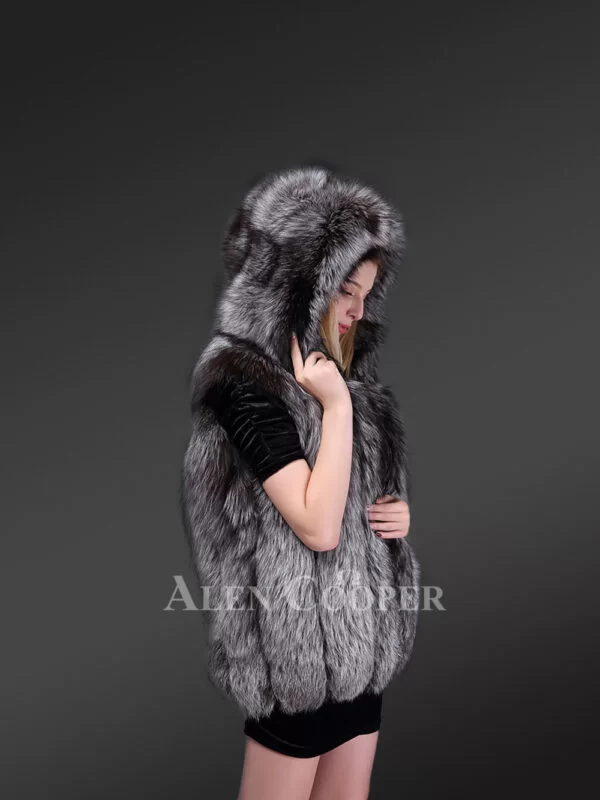 Classic Real Fox Fur Hooded Waistcoat Keeping Women Superbly Warm - Image 3