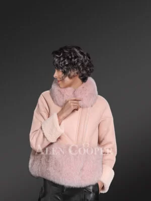 Women’s Unique Super Warm Real Sheepskin-Fur Winter Outerwear in Pink